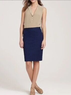 J. Crew Pencil Eyelet Skirt -OO Navy Blue